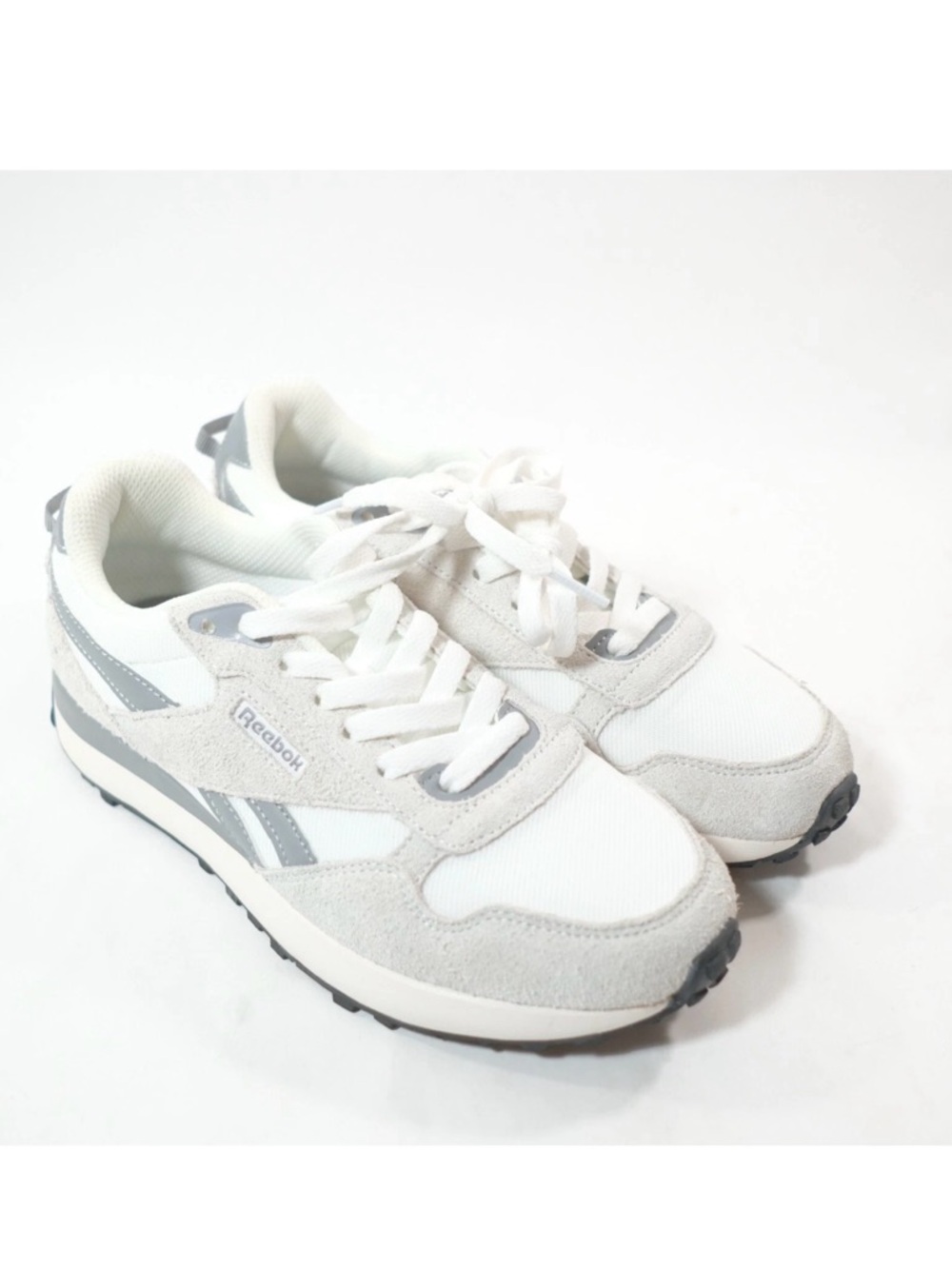 Reebok White and Light Gray Suede Mesh Retro Sneakers